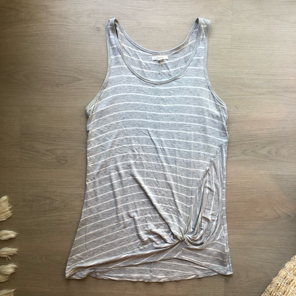 Woman’s Maurices Gray and White Tie Front Tank Top